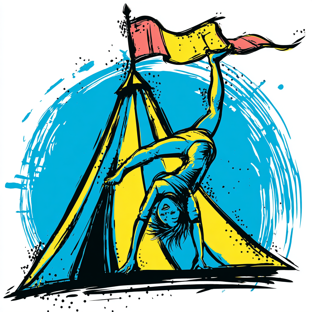 Symbolische Illustration eines Zirkuszelts mit Kind im Handstand – steht für die Zirkuswoche von Entwicklungsgestalter e.V.